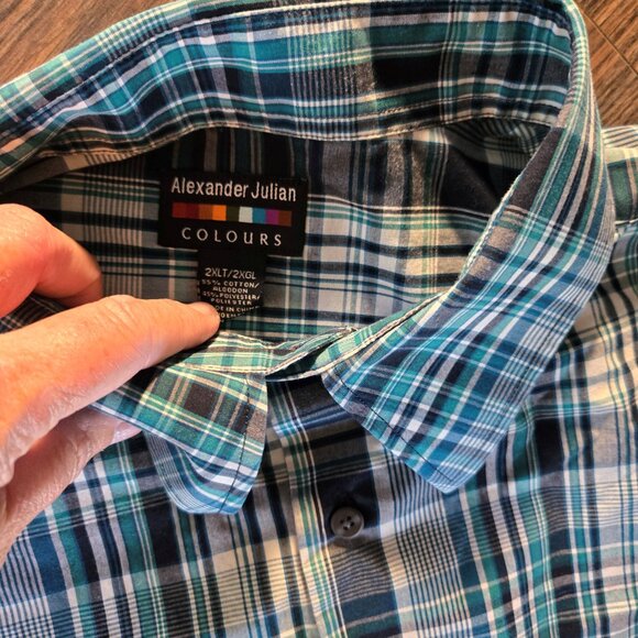 ALEXANDER JULIAN Men's Cotton/Poly Plaid Dress Shirt SIZE 2X - Picture 3 of 4